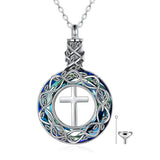 Cross Tree of Life Urn Necklace 925 Sterling Silver Ash Cremation Crystal Pendant Necklace for Women Men