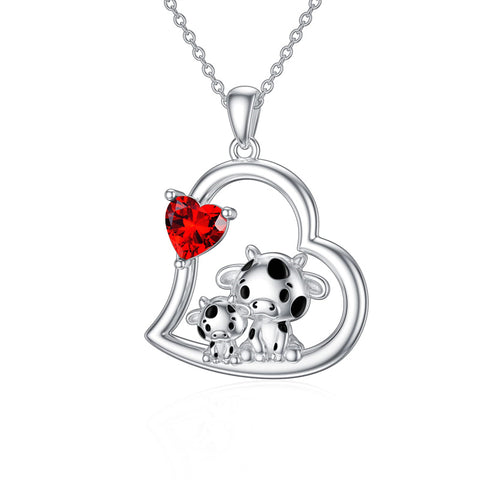 Sterling Silver Mother Daughter Cow Pendant Necklace