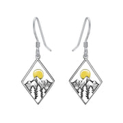 3D Mountain Range Earrings Sterling Silver Wandering River Mountain Valley Sunset Dangle Hook Nature Jewelry Gift for Nature Lovers
