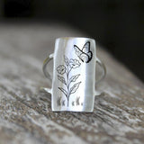 S925 Sterling Silver Flower Ring Butterfly Bee Dragonfly Ring Jewelry Gift For Nature Lovers