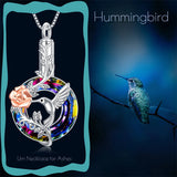 Hummingbird Urn Necklace for Ashes Sterling Silver Crystal Cremation Jewelry Keepsake Memory Jewelry for Women