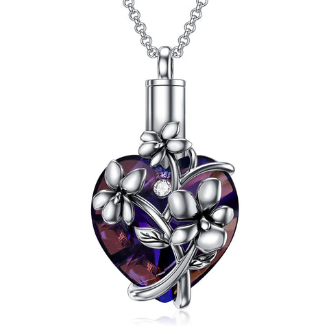 Sterling Silver Birthstone Birth Flower Crystal Urn Necklace for Ashes