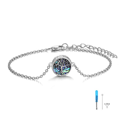 Tree of Life Urn Bracelet for Ashes 925 Sterling Silver Tree of Life Cremation Keepsake Pendant Locket Bracelet for Women Mom