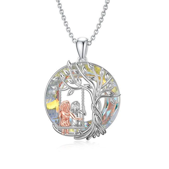Sisters Gifts 925 Sterling Silver Tree of Life 2 Sisters Necklace with Crystal Sister Jewelry Gifts for Women Friend