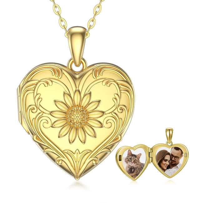 925 Sterling Silver Sunflower Locket Necklace Photo Picture Locket Necklace Heart-shaped Locket Necklace for Women