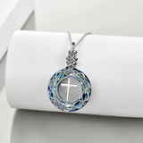 Sterling Silver Crystal Cross Tree of Life Urn Necklace for Ashes