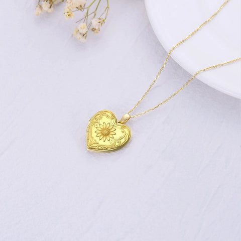 925 Sterling Silver Sunflower Locket Necklace Photo Picture Locket Necklace Heart-shaped Locket Necklace for Women