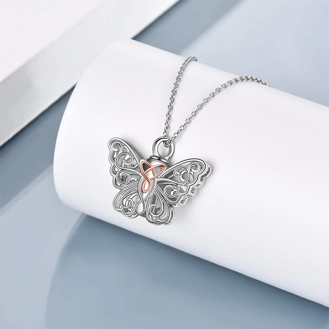 Butterfly Urn Necklace for Ashes 925 Sterling Silver Celtic Knot Keepsake Necklace for Women Jewelry Abalone Shell
