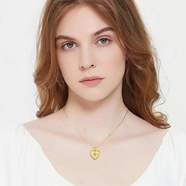 925 Sterling Silver Sunflower Locket Necklace, Photo Picture Locket Necklace, Heart-shaped Locket Necklace for Women