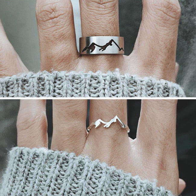 Mountain Couple Rings 925 Silver Promise Ring Set His and Hers Matching Ring For Couples Valentine's Day Gift