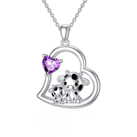 Sterling Silver Mother Daughter Cow Pendant Necklace
