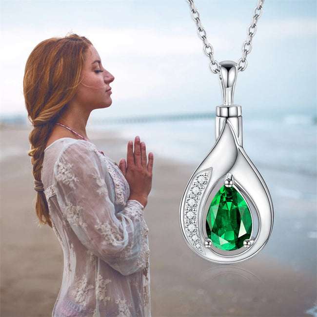 Teardrop Urn Necklace for Ashes Sterling Silver Crystal Cremation Memorial Keepake Funeral Necklace for Women