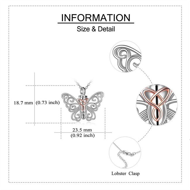 Butterfly Urn Necklace for Ashes 925 Sterling Silver Celtic Knot Keepsake Necklace for Women Jewelry Abalone Shell
