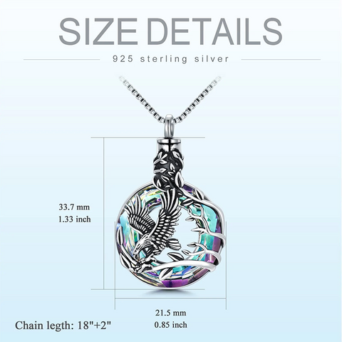 Sterling Silver Circle Crystal Eagle Urn Necklace for Ashes