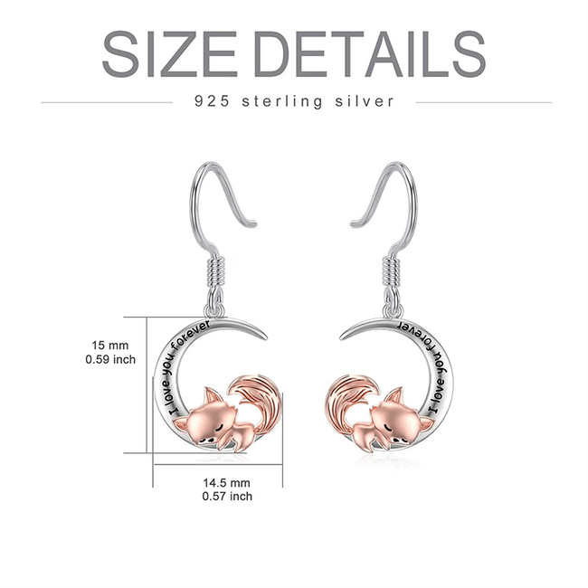 Fox Earrings 925 Sterling Silver Cute Little Fox Heart Dangle Earrings Fox Gifts for Girls Women Friends