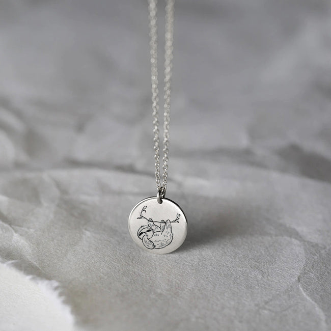 925 Sterling Silver Plated Moon & Sloth Pendant Necklace - Dainty Jewelry Gift For Women