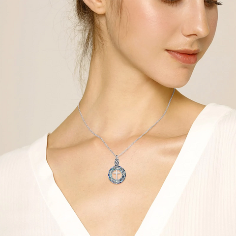Sterling Silver Crystal Cross Tree of Life Urn Necklace for Ashes