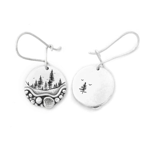 Forest Earrings Pebble Trail  Mini Forest Pebble Trail Wildflower Earrings Silver Earrings