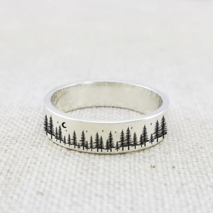 Sterling Silver Forest Tree Nature Ring Engraved with Of All the Paths ...