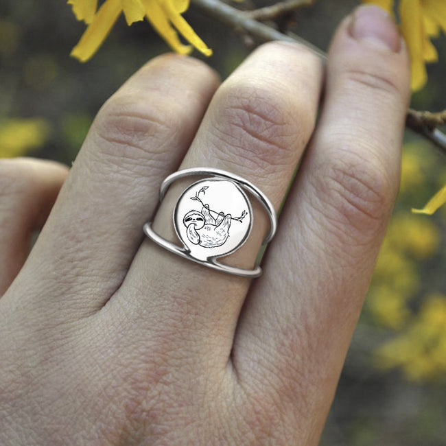 925 Sterling Silver Sloth Ring Animal Ring Sloth Jewelry