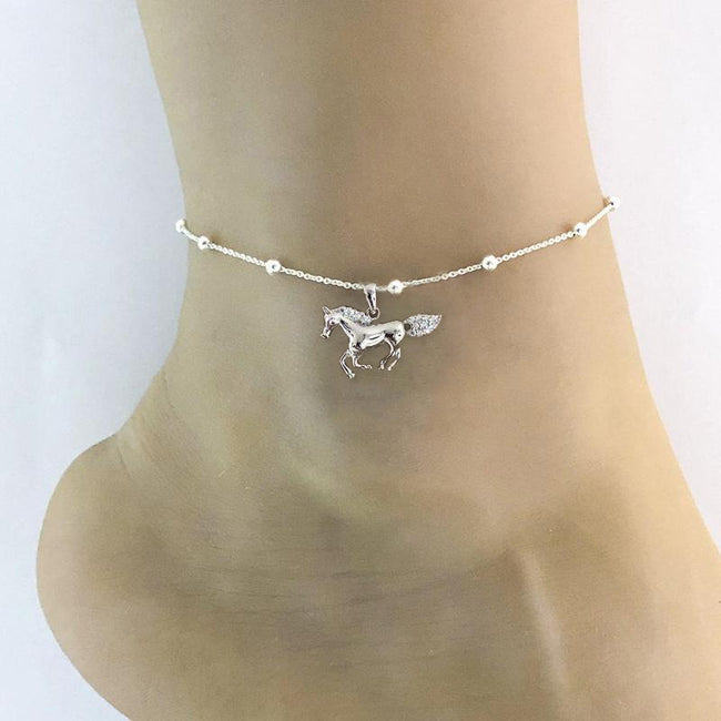 Horse Anklet Sterling Silver Beaded Ankle Bracelet Good Luck Charm Jewelry Horseback Riding Anklet For Women