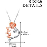 Sterling Silver Rose Flower Pendant Necklace for Women Valentines Day Gift