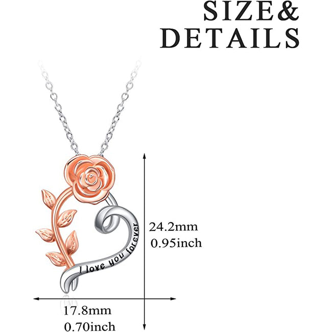 Sterling Silver Rose Flower Pendant Necklace for Women Valentines Day Gift