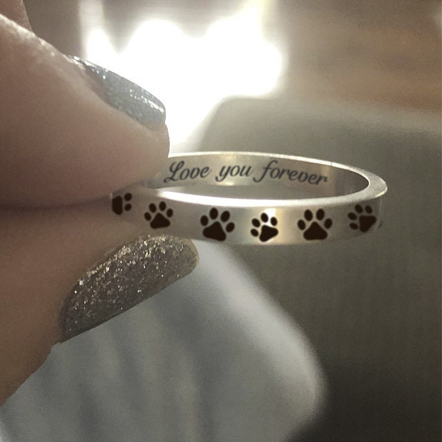 Personalized Puppy Paw Print Rings 925 Sterling Silver Stacking Ring Engraved Pet Name Ring Memorial Pet Ring