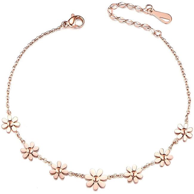 Woman 925 Silver Daisy Flowers Anklet Adjustable Jewellery Gift