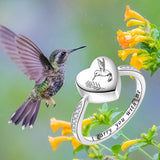 925 Sterling Silver Hummingbird Heart Urn Ring for Ashes I Carry You with Me Cremation Jewelry Hummingbird Ring