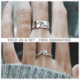 Wave Couple Rings 925 Silver Promise Ring Set His and Hers Matching Rings For Couples Wedding Bands Set