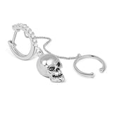 Black Eye Skull Earring Clip Hoop 925 Sterling Silver single