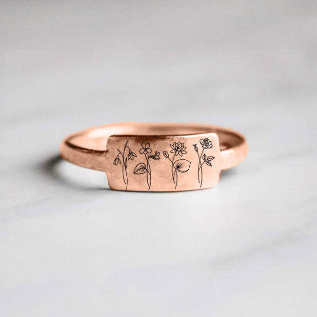 925 Sterling Silver Birth Month Flower Ring Personalized Flowers Ring  Gift For Her