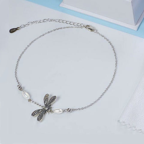 Silver Dragonfly Anklet Adjustable little Dragonfly Jewelry Summer Gift S925 Sterling Silver