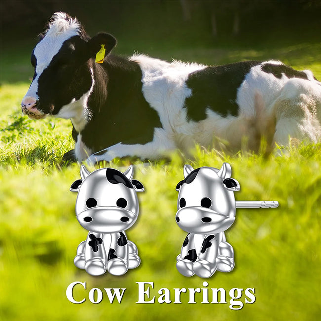 Sterling Silver Cow Animal Earrings Cow Jewelry Gift for Girls Women