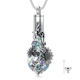 Sterling Silver Crystal Rose Sunflower Flower Urn Necklace for Ashes