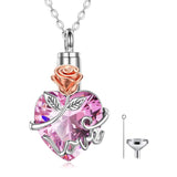 Sterling Silver Rose Love Heart Crystal Urn Necklace for Ashes Womens Rose Cremation Jewelry