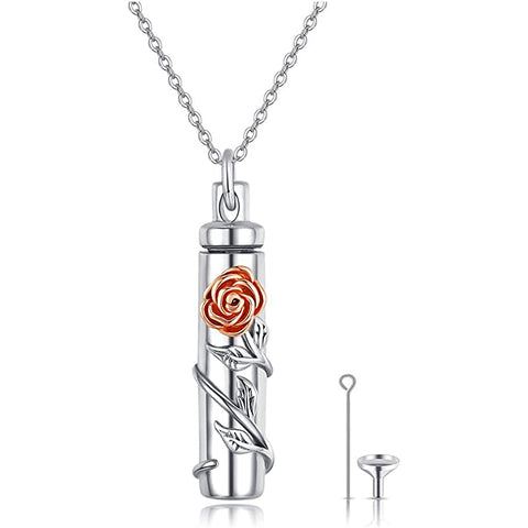 Sterling Silver Rose Flower Urn Necklace for Ashes