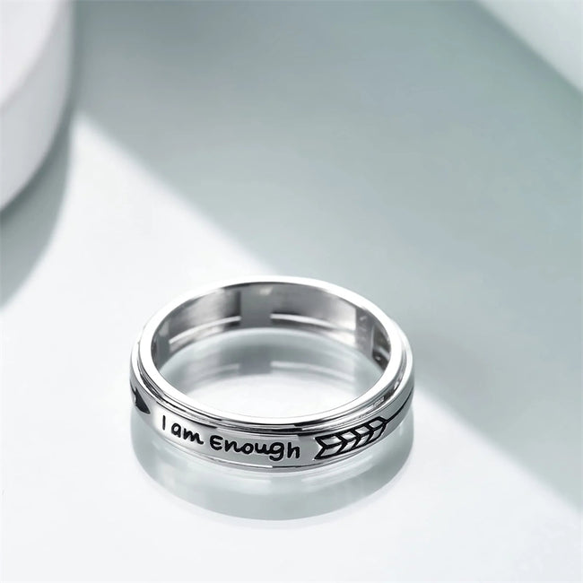 Anxiety Ring Sterling Silver Fidget Ring for Anxiety i Am Enough Inspirational Spinner Ring Stress Relief Rings for Women Mens