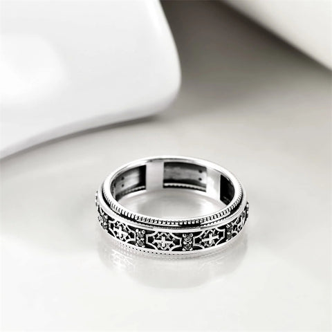 Fidget Ring Sterling Silver Cross Anxiety Ring for Women Praying Spinner Wide Band Statement Ring for Men Stress Relieving