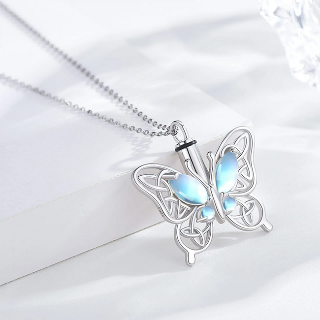 Butterfly Urn Necklace for Ashes for Women 925 Sterling Silver Celtic Knot Irish Necklace Cremation Jewelry for Ashes
