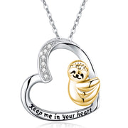 925 Sterling Silver Sloth Heart “Keep me in your heart” Pendant Necklace for Women Daughter