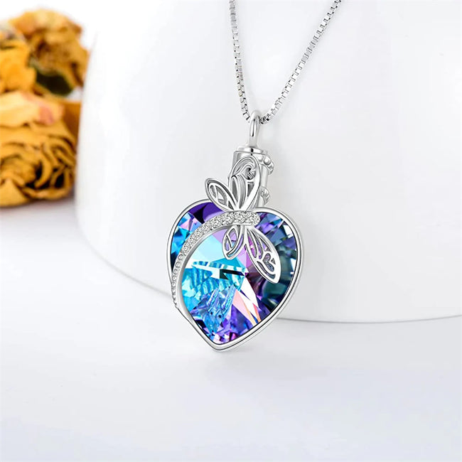Dragonfly/Butterfly Urn Necklaces S925 Sterling Silver Pendant with Crystal Jewelry Gifts for Women Teen Girls