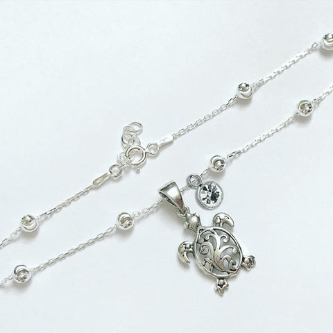 Sterling Silver Personalized Filigree Turtle Orca Whale Single Layer Anklet Bracelet