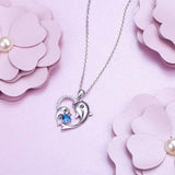 Dolphin Necklace Forever Love Heart Pendant Necklace In 925 Silver Gift for Mother Women