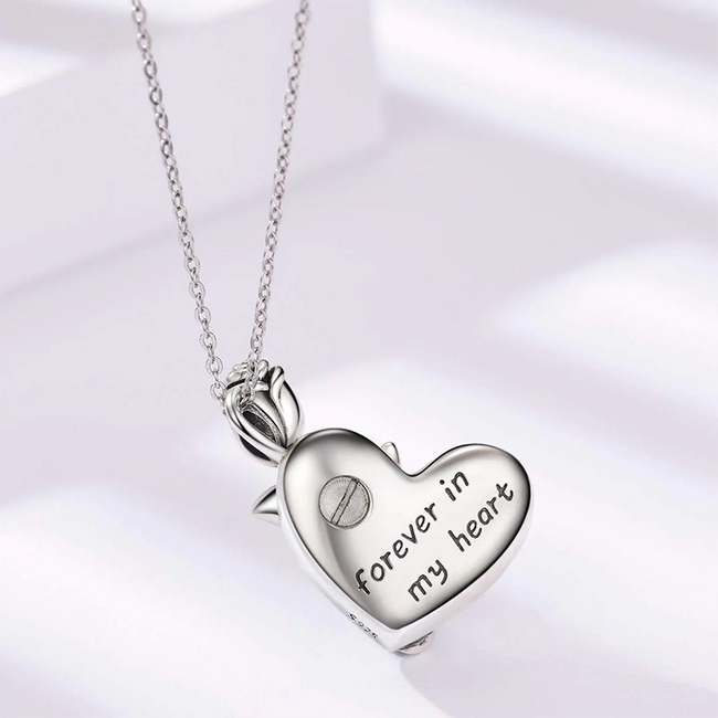 925 Sterling Silver Rose Heart Urn Necklace for Ashes Cremation Jewelry for Ashes of Loved Ones Keepsake