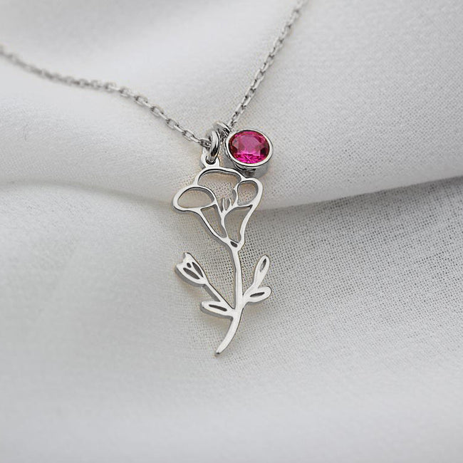 925 Silver Birth Flower Bracelet/Necklace Birthstone Personalized Flower Bracelet Custom Flower Necklace