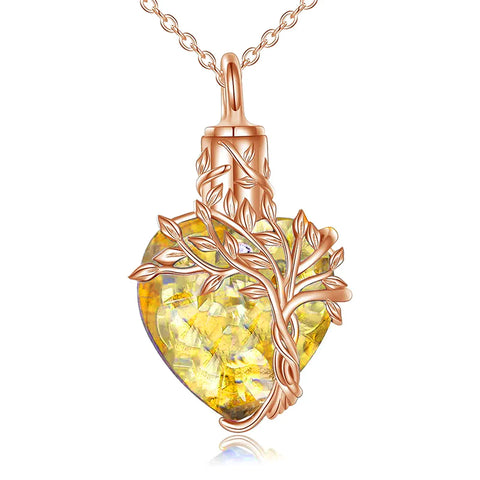 Sterling Silver Crystal Heart Tree of Life Urn Necklace for Ashes