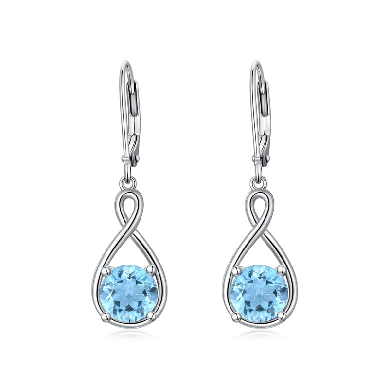Dangle Drop Infinity Earrings 925 Sterling Silver Leverback Birstone Earrings 18K White Gold Jewelry for Women Girls