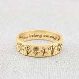 Sterling Silver Birth Flower Ring Personalized Flower Ring You Belong Among the Wildflowers